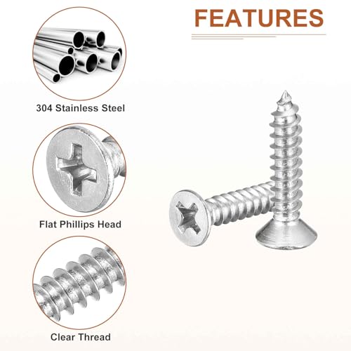 Image of DTGN 100Pcs 7 inch x3 /4 inch Flat Head Wood Screws, Self Tapping Screws Silver