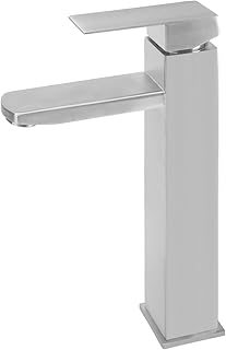 Comprar Grifo Lavabo Alto Grifo Baño Grifos Monomando Lavabo con Altura de Salida de 215 MM Acero Inoxidable con Cartuchos Cerámicos para Agua Caliente y Fría (Plata)