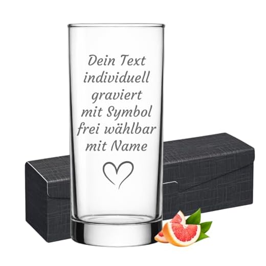 Longdrinkglas mit Gravur - 485 ml Wasserglas personalisierter - Saftglas mit Wunschname, Wunschtext & Symbol - Trinkglas für Wasser, Saft & Cocktails - Geschenk zum Geburtstag