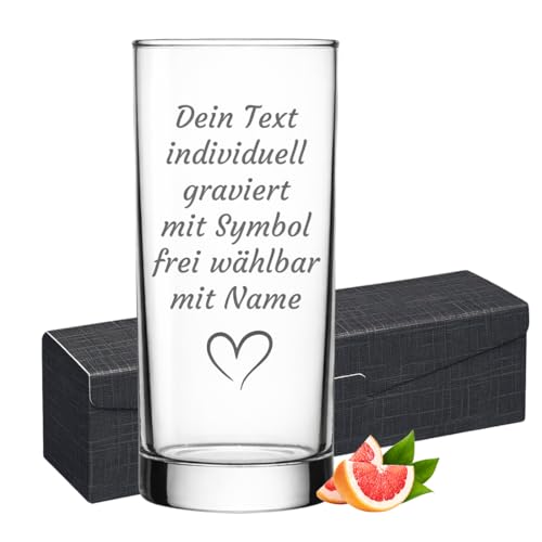 Longdrinkglas mit Gravur - 485 ml Wasserglas personalisierter - Saftglas mit Wunschname Wunschtext & Symbol - Trinkglas für Wasser Saft & Cocktails - Geschenk zum Geburtstag