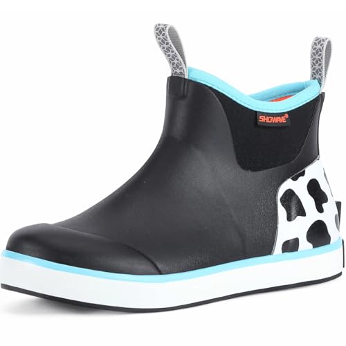 Showave Kid's Rain Boots Girl's Deck Boots Waterproof Boy's Rain Boot Non Slip Neoprene Rubber Boot Ankle Mud Booties