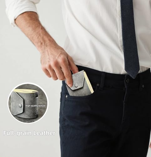 The Cash Wrap Wallet,Leather Money Organizer with Elastic Straps, Quick Access Bill Holder, Minimalist Cash Stuffing Pocket Wallet for Men & Women (Gray)4