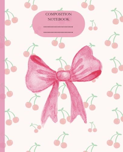 Coquette Cherry Bow College Ruled Composition Notebook l Bow and cherry planner l Cute school supplies image 2