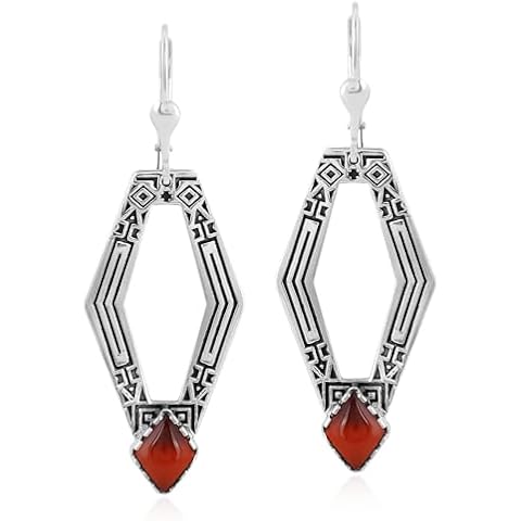 American West Jewelry Sterling Silver and Geometric Shape Red Agate Gemstone Lever Back Earrings Cover