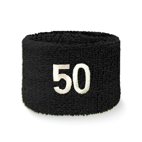 COUVER Basketball Terry Wristband, Black White Number 50, 2.5 in, 1 PC