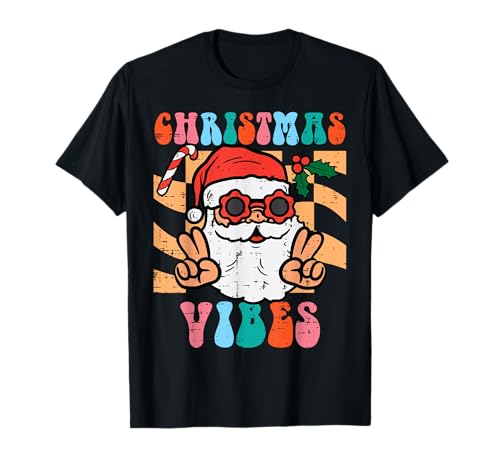Groovy Santa Peace Christmas Vibes Retro Xmas Men Women Kids T-Shirt