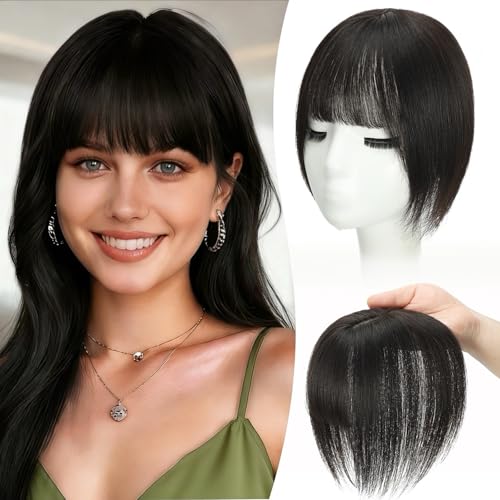 FTBZCF Human Hair Topper with Bangs, 12 Inch, Gray Cover