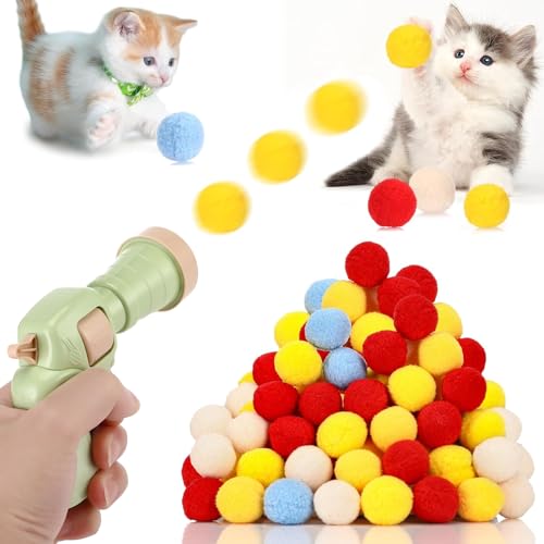 Collazoey Katzenspielzeug 50 Bälle, Ball Pistole, Plush Interactive Toy, Training Launcher, Bunte Geräuschloser Spielzeug für Indoor Collazoey Katzenspielzeug 50 Bälle, Ball Pistole, Plush Interactive Toy, Training Launcher, Bunte Geräuschloser Spielzeug für Indoor