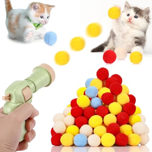 Collazoey Katzenspielzeug 50 Bälle, Katzenspielzeug Ball Pistole, Plush Ball Interactive Cat Toy, Training Katzen Ball Launcher, Bunte Geräuschloser Katzen Spielzeug für Katzen Indoor