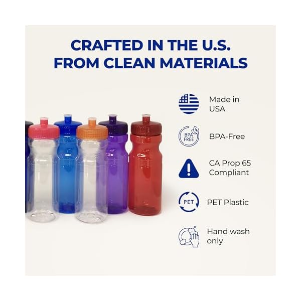 Rolling Sands USA Made 24 Ounce Sports Water Bottles - 100 Pack BPA-Free Blank Plastic Bottles for Group Use, Fitness Classes & Events - Translucent Clear Bottle/Rainbow Lid - Image 7