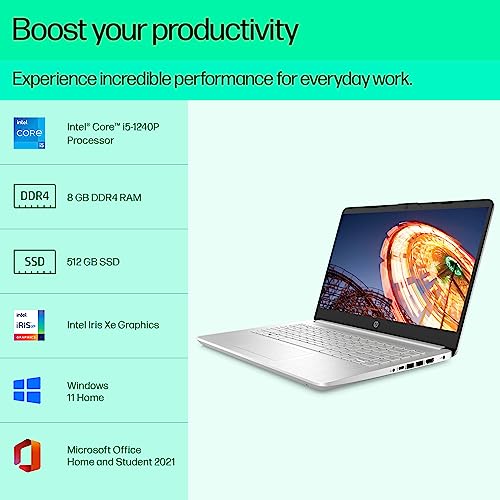 Image of HP Laptop 14s, 12th Gen Intel Core i5-1240P, 14-inch (35.6 cm), FHD, 8GB DDR4, 512GB SSD, Intel Iris Xe Graphics, Backlit KB, Thin & Light, Dual Speakers (Win 11, MSO 2021, Silver, 1.46 kg), dq5007TU