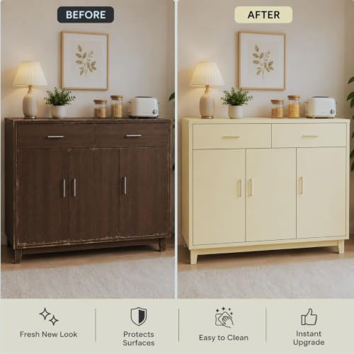 Image of WISDOM Beige Matt Wallpaper Peel & Stick Wallpaper Self Adhesive Decorative Vinyl Waterproof for Kitchen Cabinet Furniture Countertop (Matte Beige, 24x120 Inches)