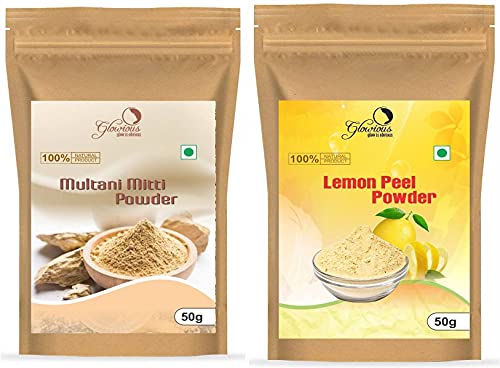 Image of Combo Pack of 2 Pure & Natural Multani Mitti Powder & Lemon Peel Powder For Face & Skin, 100gms(50gX2)