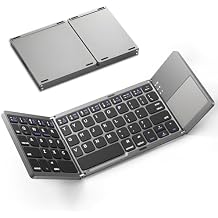 Foldable Bluetooth Keyboard with Touchpad, Ultra Slim Portable Wireless Keyboard with Rechargeable Battery for Android Windows iOS Tablets Laptop-Space Gray