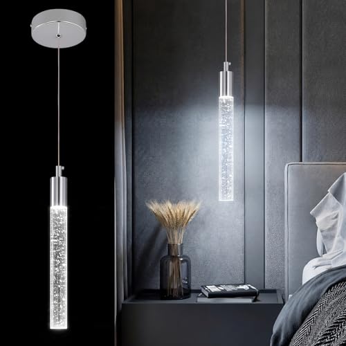 Image of Modern Kitchen Island Pendant Light Dimmable LED Chrome Finish Mini Crystal Pendant Lighting Bedroom Bedside Table Small Pendant Lights(1-Pack)