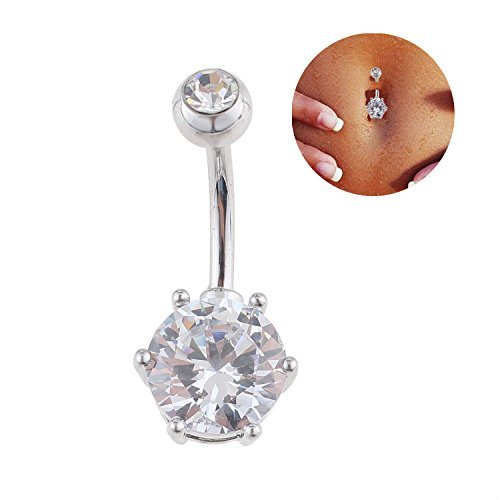 MyMei Bright Color Ball Crystal Body Piercing Navel Belly Button Bar Ring Barbell-White
