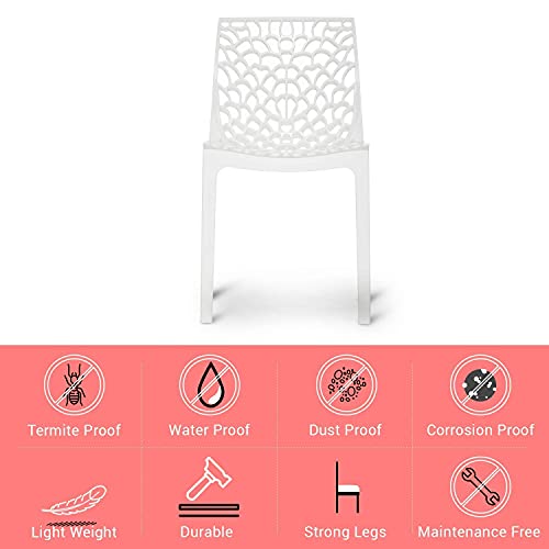 Image of activa Web Designer Plastic Chair for Home, Office and Restaurant and Cafe|Armless Chair for Dining Room| Heavy Duty Outdoor Plastic Chair | Designer Balcony Chair (White, Set of 6)