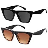 mosanana Cat Eye Sunglasses for Women Trendy Square Cateye Black Tortoise Shell Retro Cool Vintage Fashion 90s Cute Funky Ladies Small Chunky Unique MS51801