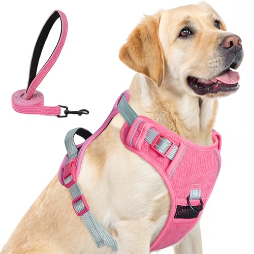 BEAUTYZOO No Pull Dog Harness Large, Adjustable Dog Harness and Leash Set -Easy Wearing with 3 Buckles/Control Handle,No Choke S