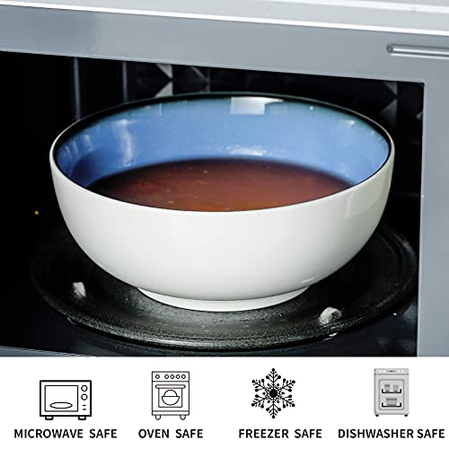 Dus Salad Soup Ramen Scratch Resistance Bowl,54 Oz Large Round Ceramic Cereal Pasta Serving Bowl Sets,Big Porcelain Microwavable Bowls For Eating Set Of 2,Outstanding Color And Durable (Ocean Blue) #TOP3
