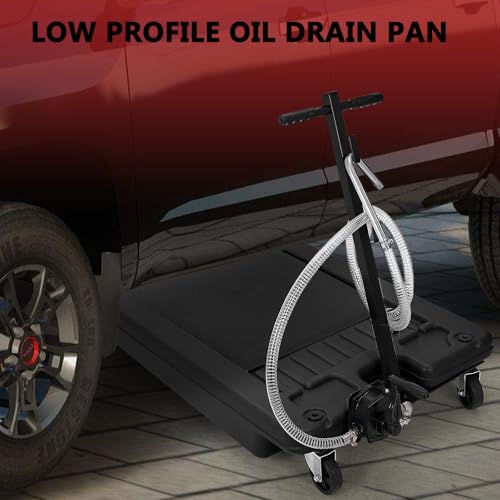 Image of GarveeTech 18 gal Oil Drain Pan, Low Profile Oil Drain Pan with Pump, Oil Change Pan with T Foldable Hand and Wheels, 8 ft Hose Oil Drain Cart for Car, SUV, Trucks
