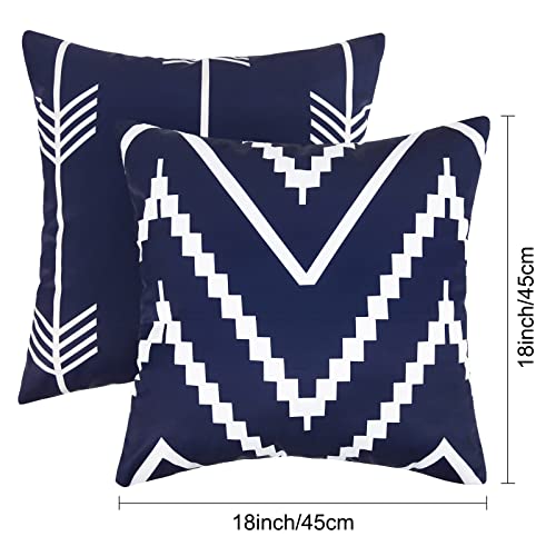 Adabana Set Of 4 Outdoor Waterproof Boho Throw Pillow Covers 18 X 18 Inches,Blue And White Geometric Pillow Coves Decorative Cushion Cases Outdoor Throw Pillows For Patio Furniture Garden #TOP4