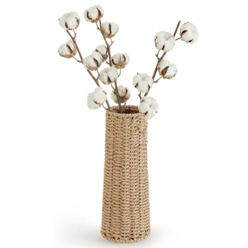 Ctosree Small Wicker Vase for Flowers 12 Inch Lightweight Woven Farmhouse Boho Tabletop Vase Rustic Style Decorative Basket for Living Room Shelf Centerpiece Entryway