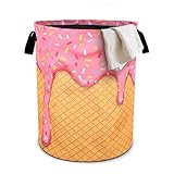 Pink Ice Cream Laundry Basket Foldable Oxford Cloth Tote Bag Laundry Hamper Clothes Storage Bucket Organizer For Bathroom/Laundry Storage/Bedroom 19.6x15.7 Inch