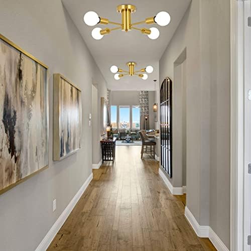 MRHYSWD Industrial Ceiling Lights Living Room Gold Light Fittings Ceilings, 4 Lights Sputnik Ceiling Light Vintage Modern Ceiling Lamp for Bedroom Kitchen Hallway Bath with E27 Socket, Without Bulbs