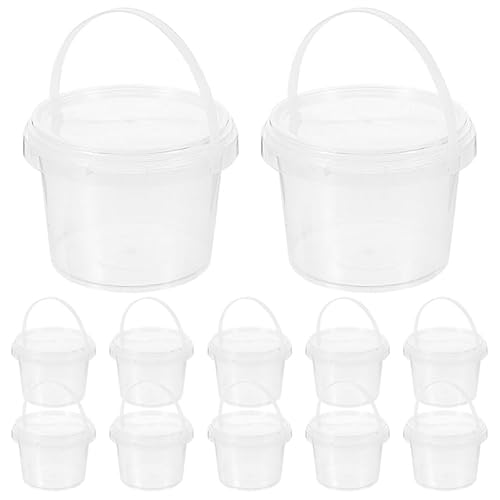 Healeved Lot de 12 seaux de rangement transparents de 5 l avec couvercle - Mini seaux pratiques pour aliments, cosmétiques et fournitures de bureau - Pratique et polyvalent