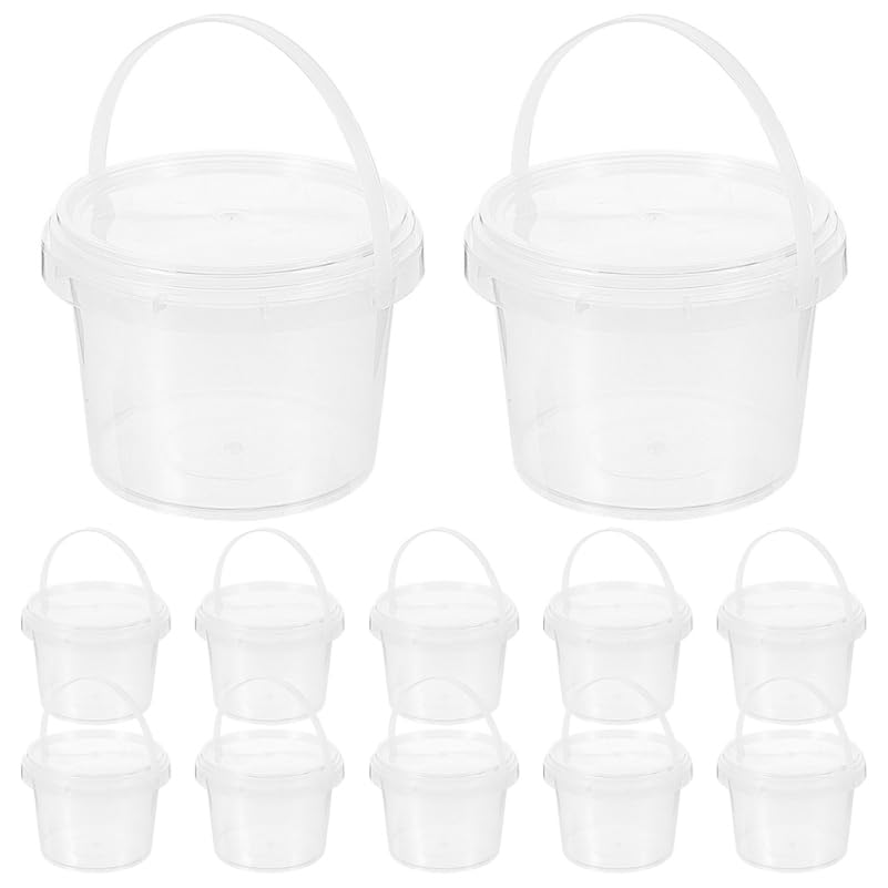 Healvian 12pcs Plastic Buckets with Handle and Lid 0.5L PP Multi-purpose Mini Buckets for Homemade Ice Cream Snacks Fishing