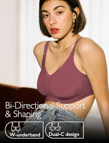 Image of COMFELIE Women No Underwire Bra Comfy Seamless Bras Full Coverage Mesh Bralette with Adjustable Contrast Color Strap S-4XL