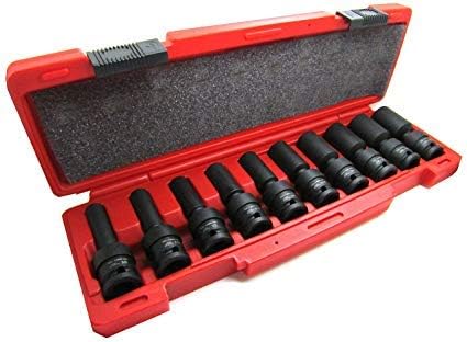 (New Multitools/quality) 10Pc 1/2" Drive Universal Swivel Deep Impact Socket Set (METRIC) PRO Radius Set