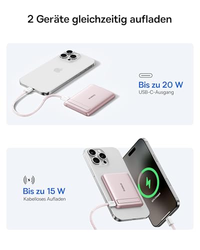 Baseus Mini MagSafe Powerbank 5000mAh Qi2-zertifiziertes mit Klappbarer Ständer, PD 20W Magnetische Power Bank USB C Wireless Powerbank… – Ansicht 4