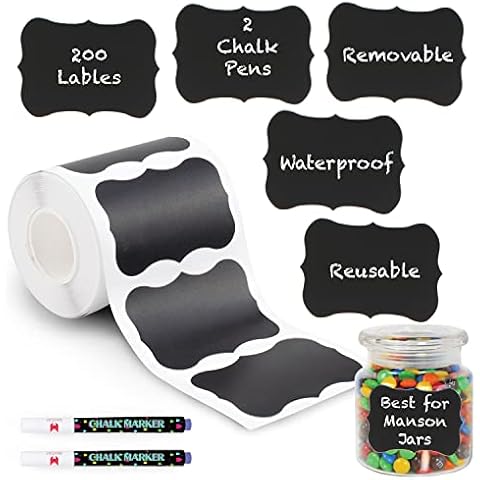 Mantah Wavy Chalkboard Labels 200pcs with 2 White Chalk Marker, Reusable Waterproof Chalk Label for Storage Bin, Labels for Food Container, Label for Jars, Containers Cover