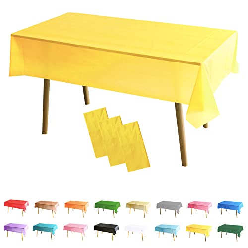 3 Paquet Mantel de Rectangular Amarillo Mantel Desecheble Mantel Impermeable de Poliéster (137 x 274 cm/54 x 108 Pulgadas) Cubre Mesas para Fiestas, Cumpleaños, Bodas,Bares, Artesanías, Exposiciones