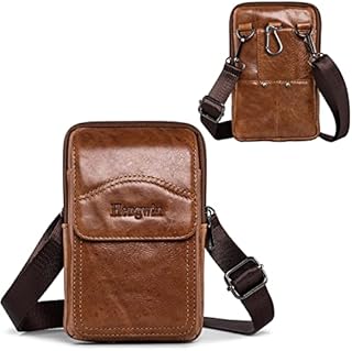 Hengwin Skórzany zaczep na pasek, Etui na telefon komórkowy, Portfel, Torba męska, Cross Body, Brązowy, S, Brązowa skórzana torba crossbody