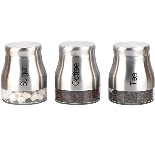 ARA CHOICE Set of 3 Silver Kitchen Storage Canisters Tea Cof