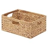 StorageWorks Large Rectangular Wicker Basket, Water Hyacinth Storage Basket with Built-in Handles, 1 Pack
