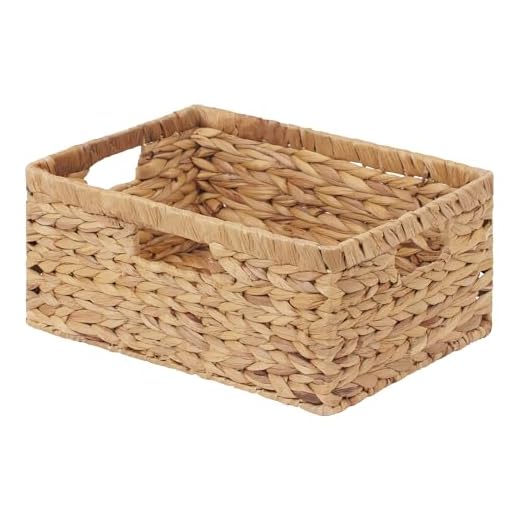 StorageWorks Large Rectangular Wicker Basket, Water Hyacinth Storage Basket with Built-in Handles, 1 Pack