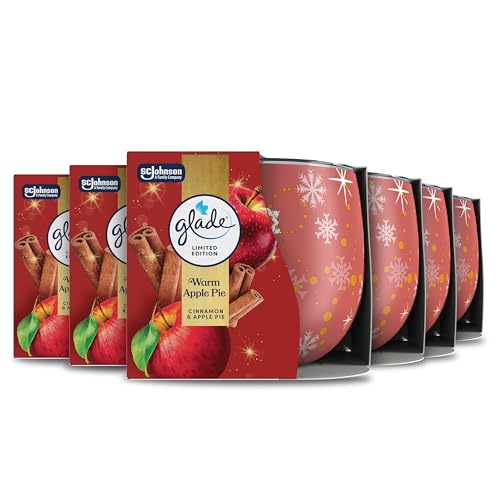 Glade Scented Candle Sleeved, Infused with Essential Oils, Made without Palm oil, Up to 25 Hour Burn Time, Limited Edition Christmas Candle, Warm Apple Pie, Pack of 6 (6x 108g)