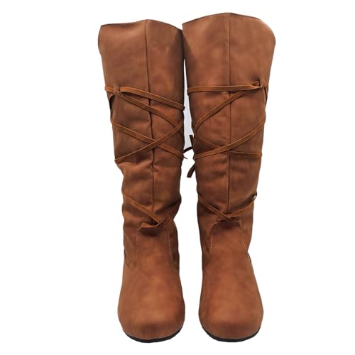Women‘s Renaissance Boots Medieval Cosplay Halloween Vintage Stage Pirate Viking Tied Boots Shoes3
