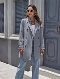 Wantdo Damski płaszcz na ramionach z paskiem trencz wiatroszczelny zapinany na guziki płaszcze dwurzędowe kurtki slim fit, Szary, M