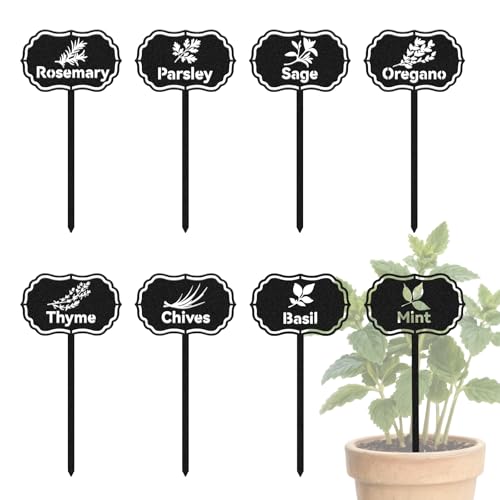 CUTHOLLOW 8PCS Metal Plant Markers Stakes Food Spices with Pattern for Outdoor Indoor, 3.5"x7" Waterproof Cute Garden Plant Labels Signs Tags for Farmhouse Greenhouse Decor - Funny Gardening Gifts by CUTHOLLOW - Used condition - US$19.40
