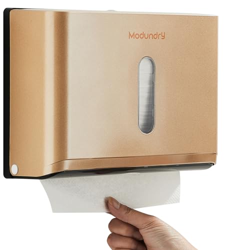 Modundry Distributeur Essuie Mains Mural, Distributeur Papier Toilette Essuie Main pour Papier Format Plié, pour Un Usage Commercial et Domestique, Peut Contenir 200 Papiers (Or)