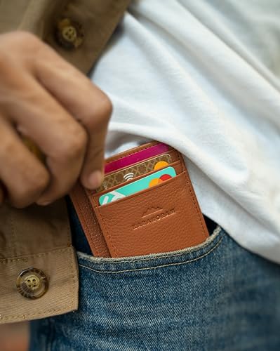 KARAKORAM Vertical Handcrafted Premium Leather Front Pocket Credit Card Holder with RIFD Protection | Artisan Made Slim Leather Wallet | Finger Glide Slots for Cards and ID (Rocky Terrain Brown)4