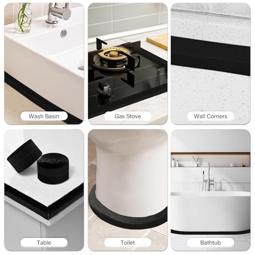 Image of 3 Rolls 1.5 Inch Caulk Tape Self Adhesive Toilet Caulking Strip Bathroom Sealing Caulk Strip Peel and Stick Bathtub Caulking Tape, 10.5 Feet Each Roll (Black)