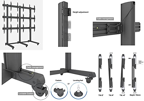 3X3 Video Wall Rolling Mount Cart Display With Micro Adjustment Arms Vesa Universal Tv Television #TOP2