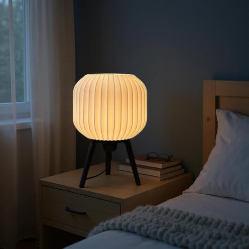 Image of Modern 3D Printed Table Lamp| Bedside Night Lamp | Warm Ambient Light for Bedroom, Living Room, Study Table & HomeDecor | Minimalist LED Desk Lamp for Cozy Lighting (White)