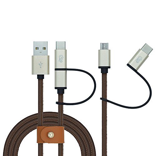 Cabo 2 Em 1 Micro USB + USB-C Em Couro I2GO 1,5m 2,4A - Leather Fashion Series